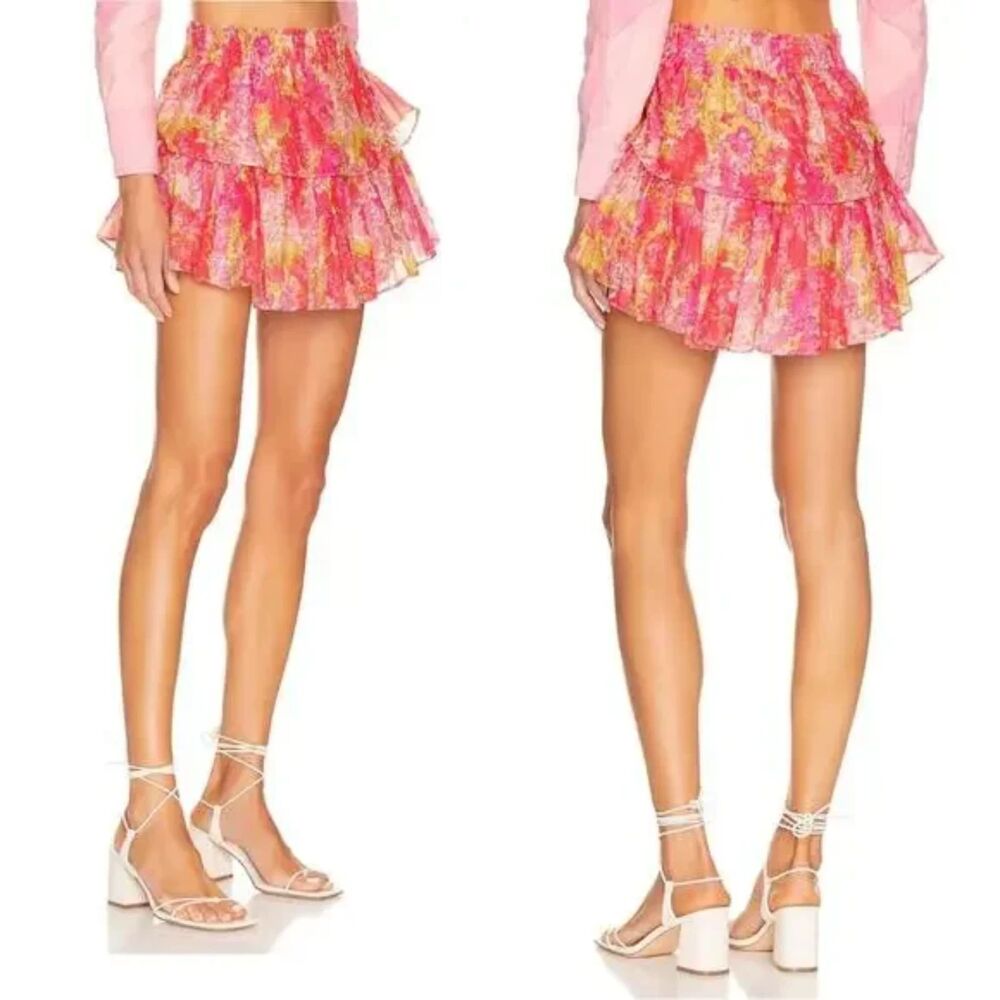 LoveShackFancy Ruffle Floral Cotton Silk Pink Skirt Size Small